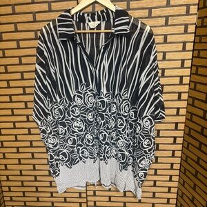 Ember Black And White‎ Puff Print Floral Button Down Shirt Size 3X